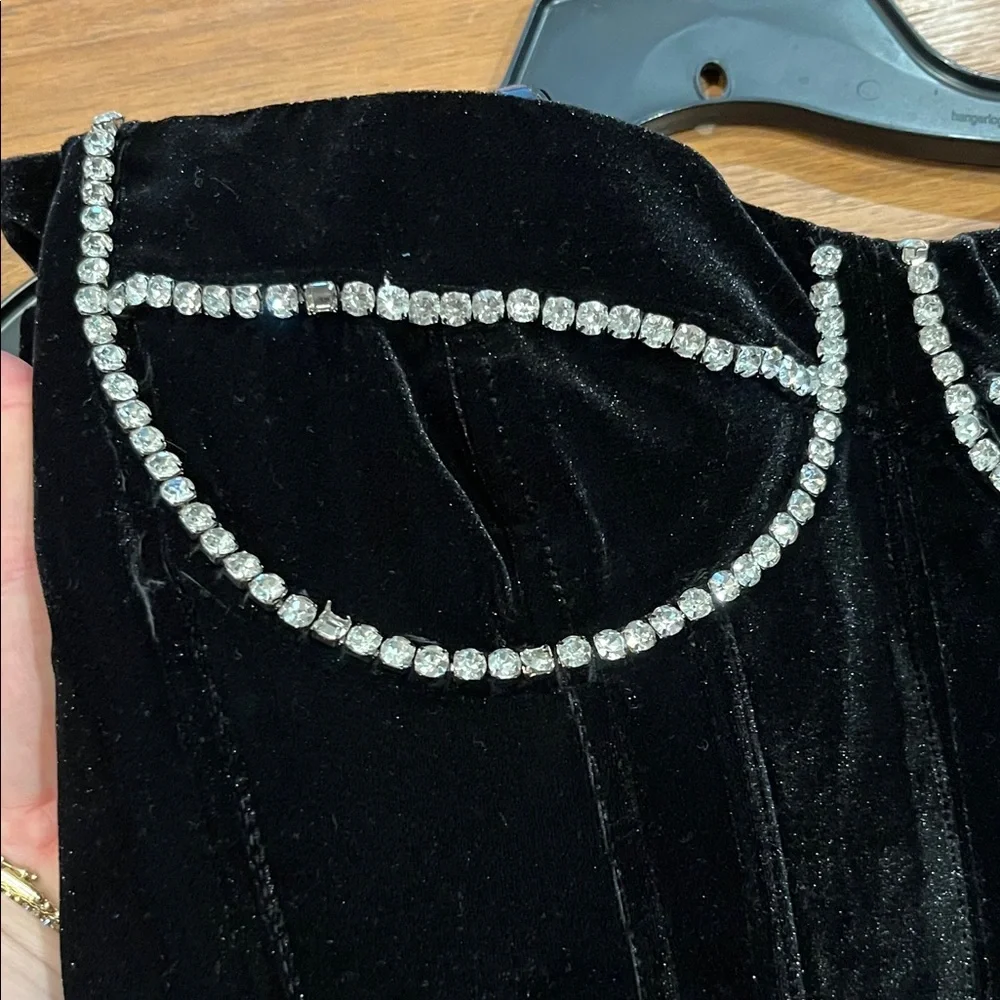 Bardot Black Velvet  Dress with crystal Details - Picture 10 of 11